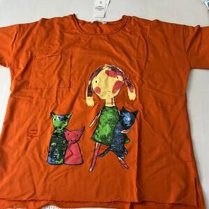 YESNO Women Graphic Shirt Oversized Boxy Cat Lady Short Sleeve Size XXL NEW